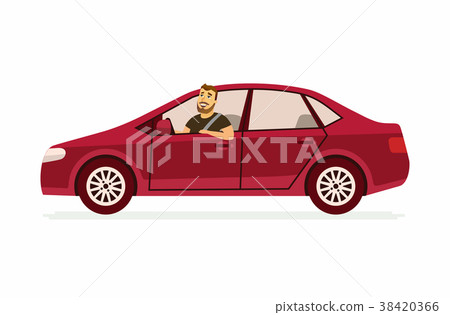 Young man in a car - cartoon people character Young man in a car - cartoon people character 38420366