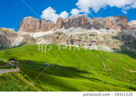 Panorama of Sella mountain range from Sella pass 38421126