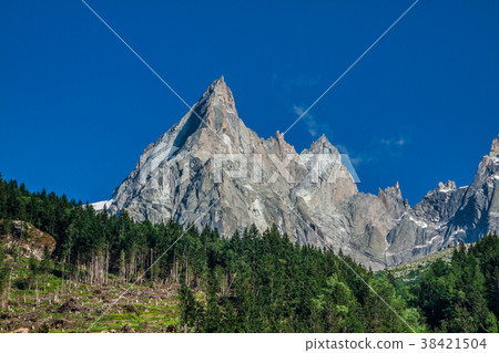 View of Dru Peak in Chamonix, Alps, France 38421504