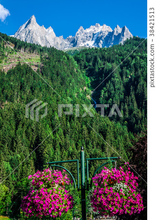 View of Dru Peak in Chamonix, Alps, France View of Dru Peak in Chamonix, Alps, France 38421513