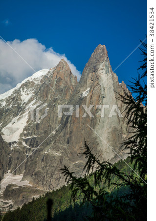 View of Dru Peak in Chamonix, Alps, France 38421534