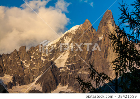 View of Dru Peak in Chamonix, Alps, France View of Dru Peak in Chamonix, Alps, France 38421559