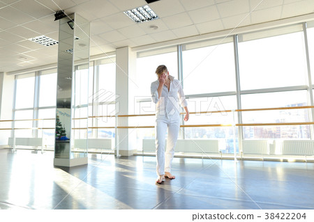 Boy dancing at school studio and shoving big Boy dancing at school studio and shoving big 38422204