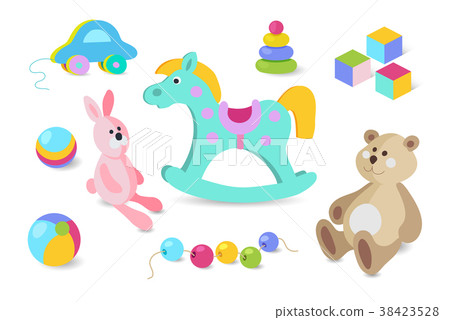 Kids toys cartoon vector icons set. 38423528