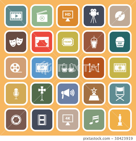 Movie flat icons on orange background Movie flat icons on orange background 38423919
