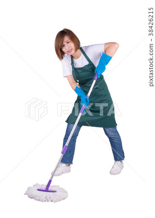 Housewife uses mop to clean the ground 38426215