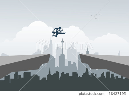 Businessman jumping over chasm vector concept Businessman jumping over chasm vector concept 38427195