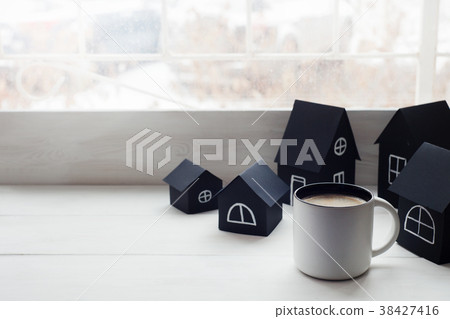 decorative houses on windowsill, scandinavian decorative houses on windowsill, scandinavian 38427416