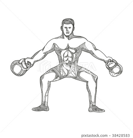 Fitness Athlete Lifting Kettlebell Doodle Art Fitness Athlete Lifting Kettlebell Doodle Art 38428583