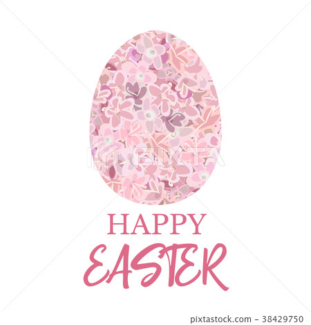 Happy Easter. Decorated pink flat egg  38429750