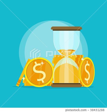 hourglass gold coin time money concept logo flat v 38431288