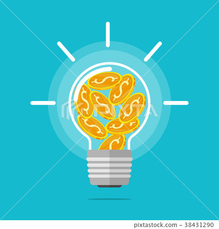 bulb, coin, gold 38431290