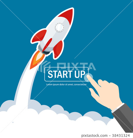 rocket start up launch,businessman hand pointer cl 38431324