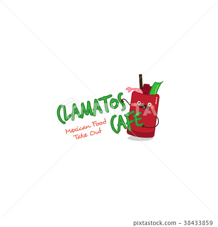 Funny clamatos logo. Mexican tomatoes soup mascot Funny clamatos logo. Mexican tomatoes soup mascot 38433859