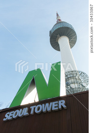 Seoul Tower with big sign at Namsan mountain Korea Seoul Tower with big sign at Namsan mountain Korea 38433867