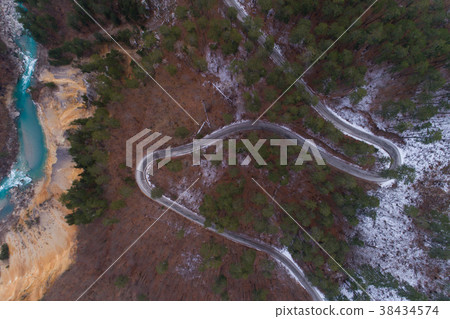 winter mountain road view from above winter mountain road view from above 38434574