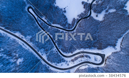 winter mountain road view from above winter mountain road view from above 38434576
