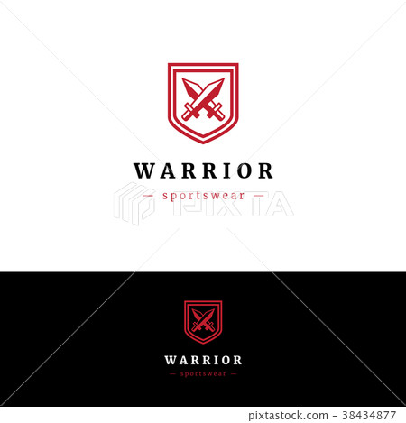 Minimalistic logo with two swords and shield 38434877