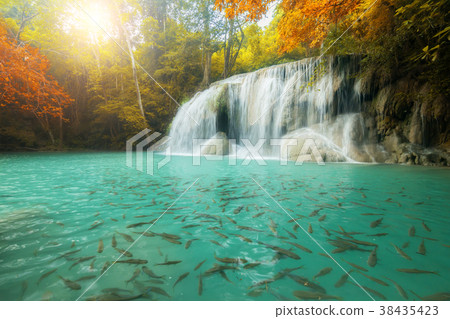 Erawan Waterfall beautiful waterfall in rainforest Erawan Waterfall beautiful waterfall in rainforest 38435423