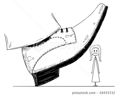 圖庫插圖: cartoon of large foot shoe ready to step down on