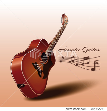 Wooden acoustic guitar and notes Wooden acoustic guitar and notes 38435593