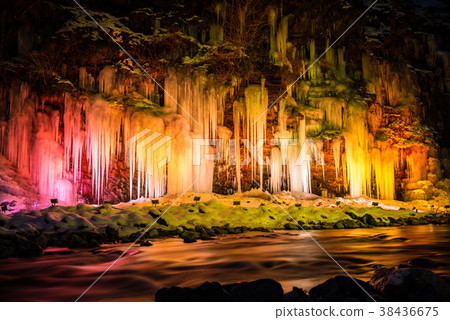 Ice pillar of thirty hammer Mikazuki no Oclite Light Up Night view (Chichibu city, Saitama Prefecture) February 2018 38436675