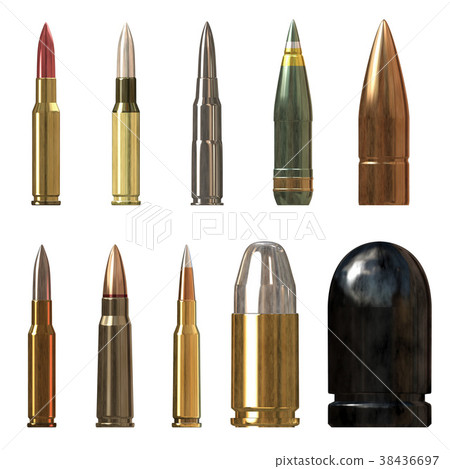Colorful and detailed bullets/cannonballs on white background, front view (3D CG rendering digital illustration) Colorful and detailed bullets/cannonballs on white background, front view (3D CG rendering digital illustration) 38436697