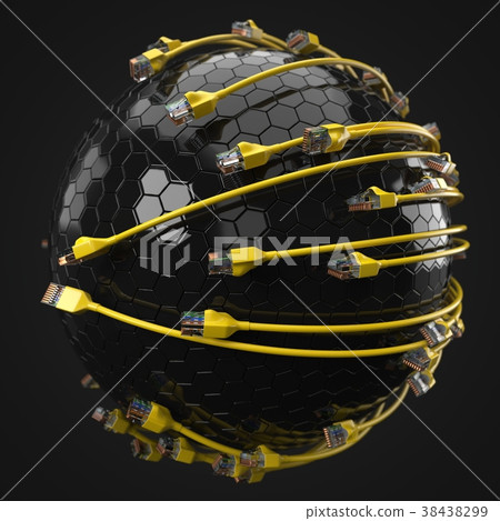 yellow internet cables covering hi-tech sphere 38438299