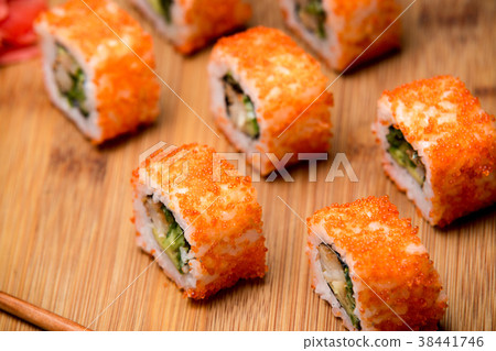 California roll sushi with shrimp and avocado. 38441746