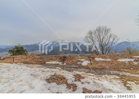 從春天Sakado城堡廢墟Hirose轉動的圓環看的真正的城堡風景 38445955