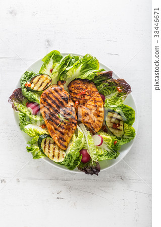 Chicken breast. Grill chicken breast with lettuce. 38446671