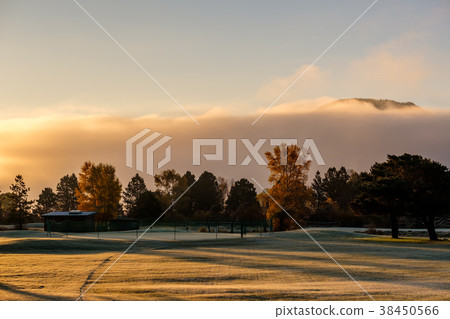 Sunrise foggy landscape in Colorado, USA 38450566
