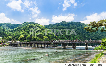 Kyoto Togetsu Bridge In Spring Stock Photo