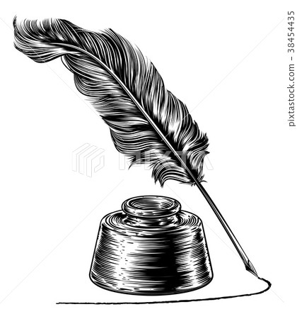 Writing Quill Feather Pen and Ink Well Writing Quill Feather Pen and Ink Well 38454435