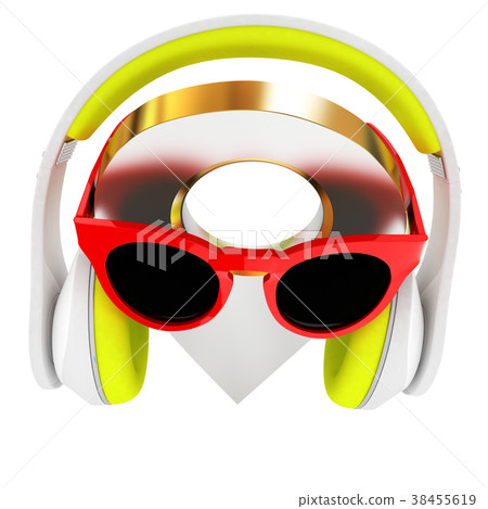 Glamour map pointer in sunglasses and headphones Glamour map pointer in sunglasses and headphones 38455619