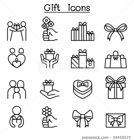 Gift icon set in thin line style 38458525