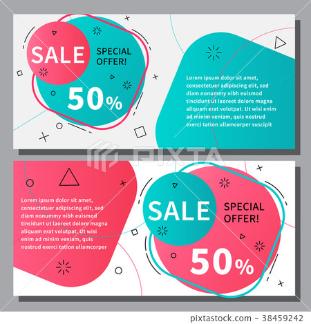 Flat linear promotion ribbon banners, price tags 38459242