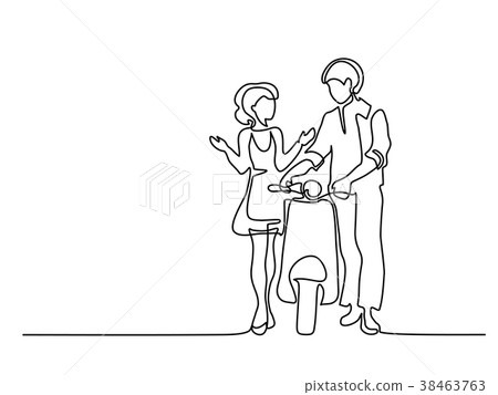 Happy couple walking with scooter 38463763