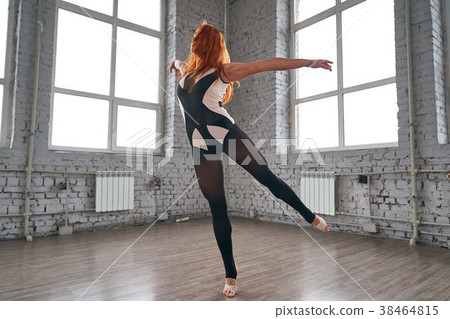 Woman dancer, in beautiful dynamic jump action Woman dancer, in beautiful dynamic jump action 38464815