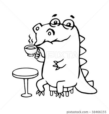Cute dinosaur in cafe. Vector illustration. Cute dinosaur in cafe. Vector illustration. 38466155