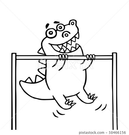 cartoon dinosaur pulls up on transponder. vector cartoon dinosaur pulls up on transponder. vector 38466156