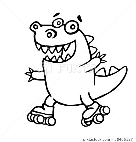 dino racing on rollerblades in the park. vector dino racing on rollerblades in the park. vector 38466157