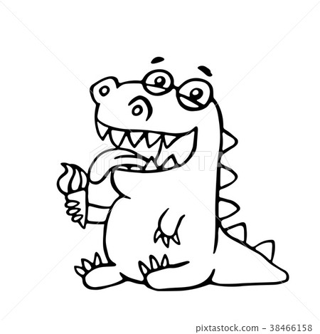 Cute dragon licks plombir. Vector illustration. Cute dragon licks plombir. Vector illustration. 38466158
