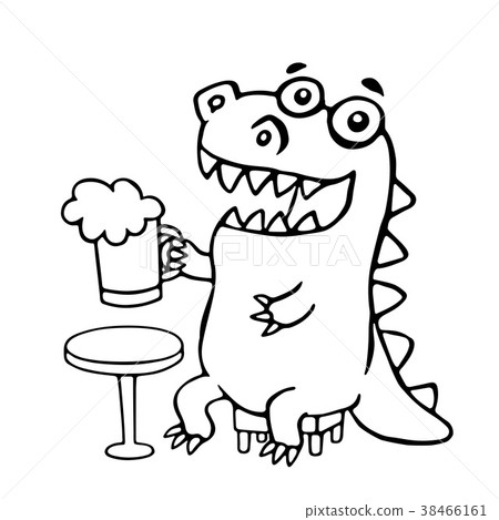 The dragon sitting with mug of beer. Vector The dragon sitting with mug of beer. Vector 38466161