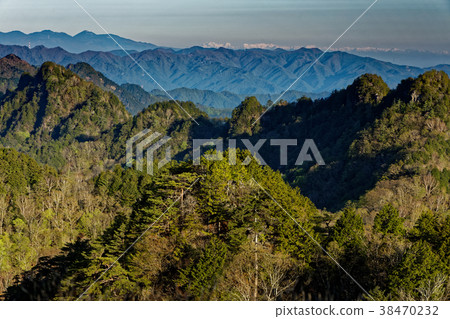 Fresh green Akaiwa ridge and Northern Alps distant view seen from Ryokamisan and Hacchoone 38470232