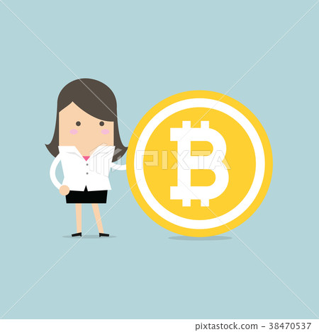 Businesswoman with a BitCoin. Businesswoman with a BitCoin. 38470537