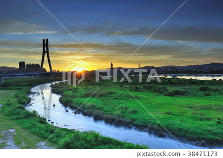 Taiwan, New Taipei City, Taiwan, Taiwan, New North Bridge, morning faint, river, water, sunrise, bridge 38471173