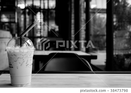 Ice latte' Coffee On Wood Black and White Ice latte' Coffee On Wood Black and White 38473798