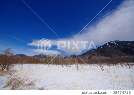 Oku Nikko in winter East of Senjogahara Snow and dead trees and Nikko Omoteren mountain From Japan romantic highway Super wide angle c Oku Nikko in winter East of Senjogahara Snow and dead trees and Nikko Omoteren mountain From Japan romantic highway Super wide angle c 38474728