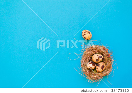 Spotted quail eggs in a straw nest  38475510